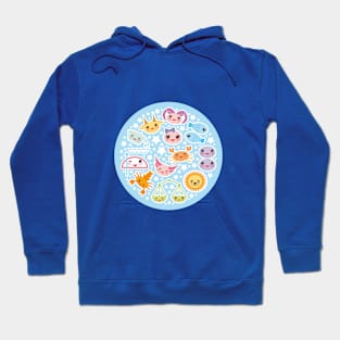 Funny Kawaii zodiac sign (bright blue background) Hoodie